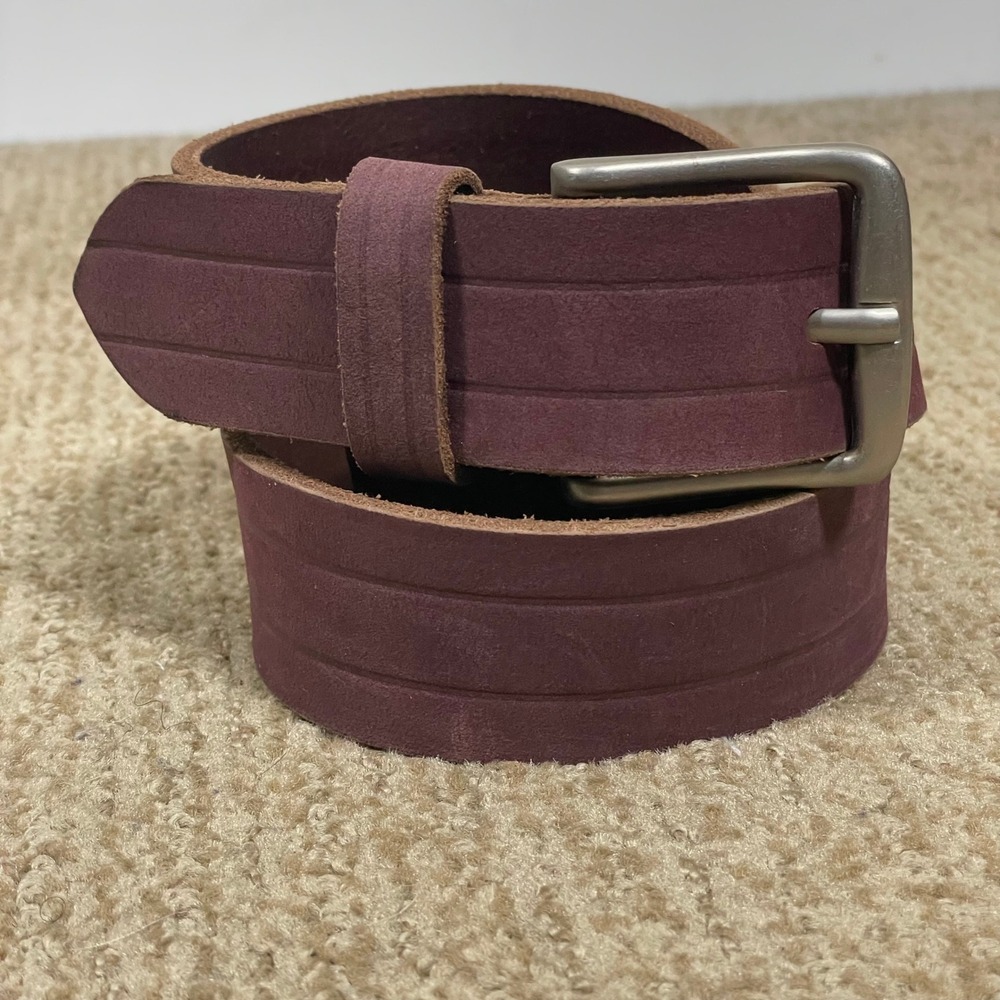 Lucky Brand Leather Belt Mens 32 Plum Brownish‎ Striped Rugged Casual Boho Indie